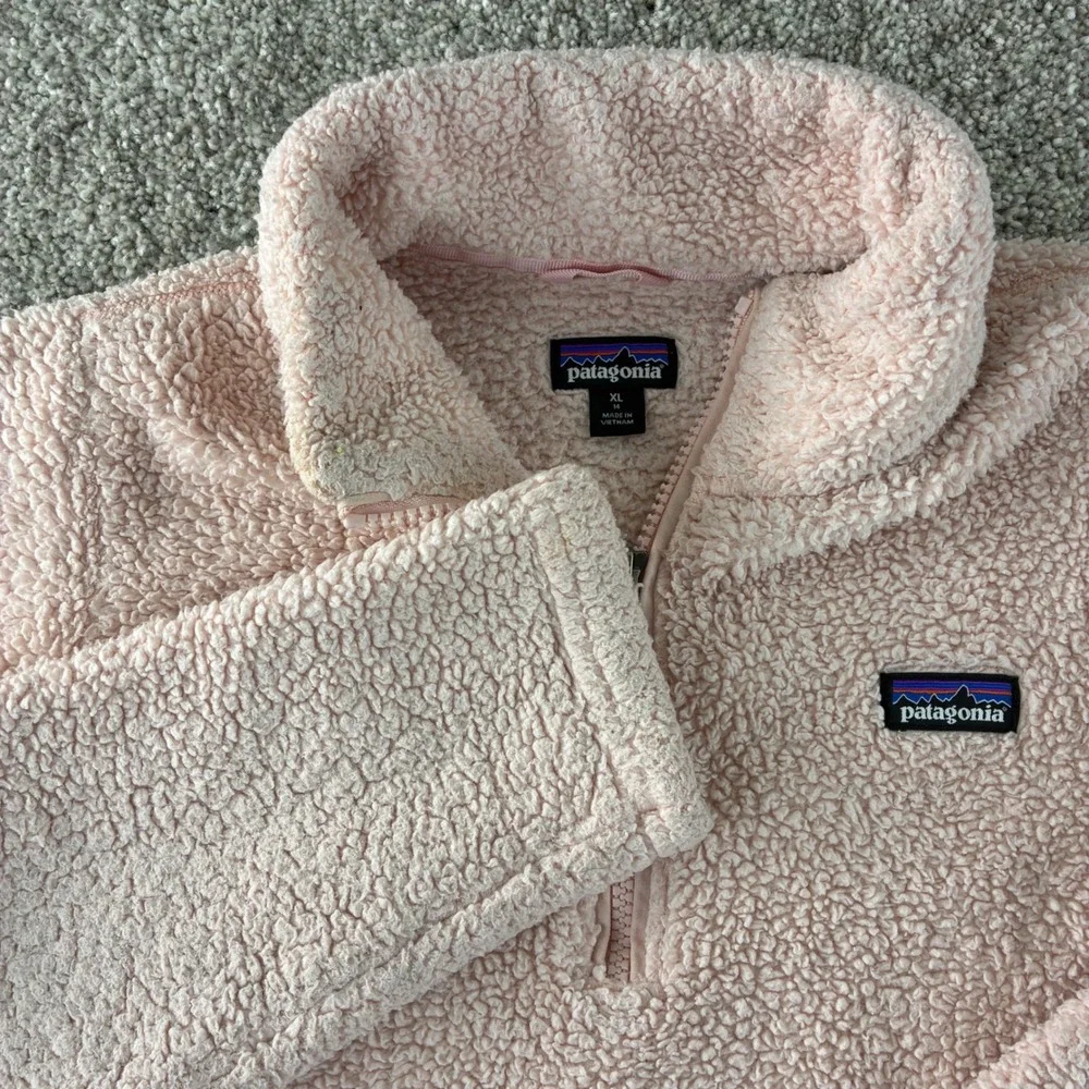 Patagonia Los Gatos Girls XL Fleece‎ Pullover Pink 1/4 Zip Long Sleeve Jacket - Picture 2 of 10